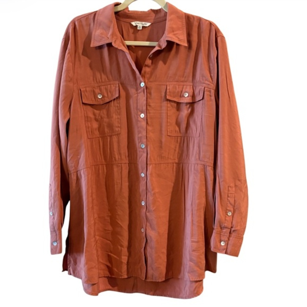 John Mark Rust Button Up Blouse Lightweight Flowy Tunic Top Size XL